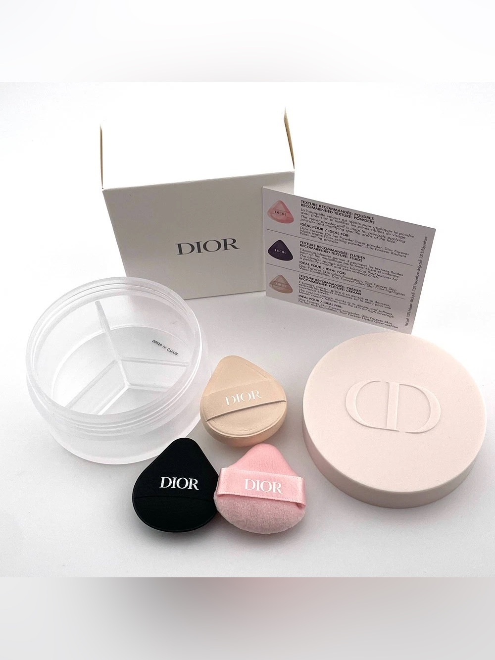 Dior Pink, Beige and Black Puff Trio with Case